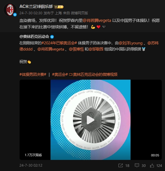 AC米兰官方鼓励肖若腾：血染赛场，发挥优异❤️